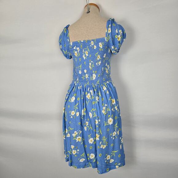 French Connection Dress Women's 6 Blue Yellow Floral Mini Cap Short Sleeve NWT - Picture 15 of 16